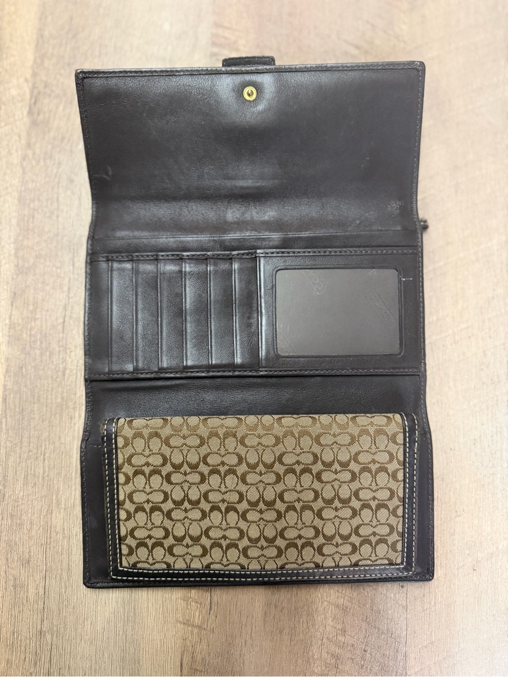 Coach Brown Signature Continental Wallet with Gold-Tone Buckle - Picture 3 of 5